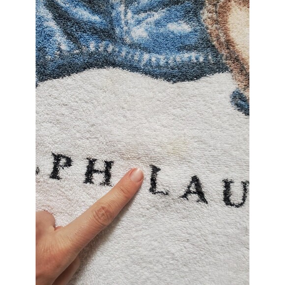 VTG Ralph Lauren Polo Bear Beach Towel 34x64 USA Flag White FLAWS READ - Picture 4 of 9